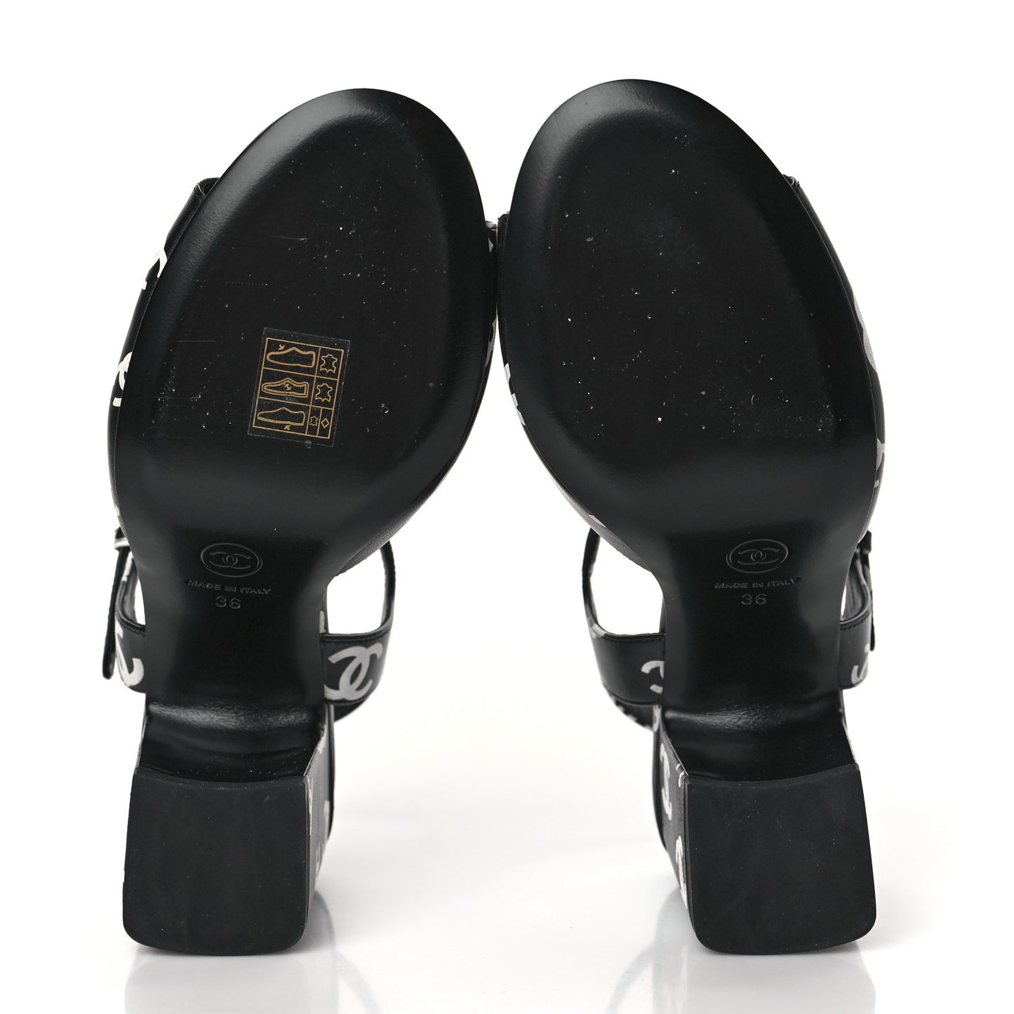 Printed Lambskin CC Sandals 36 Black White
