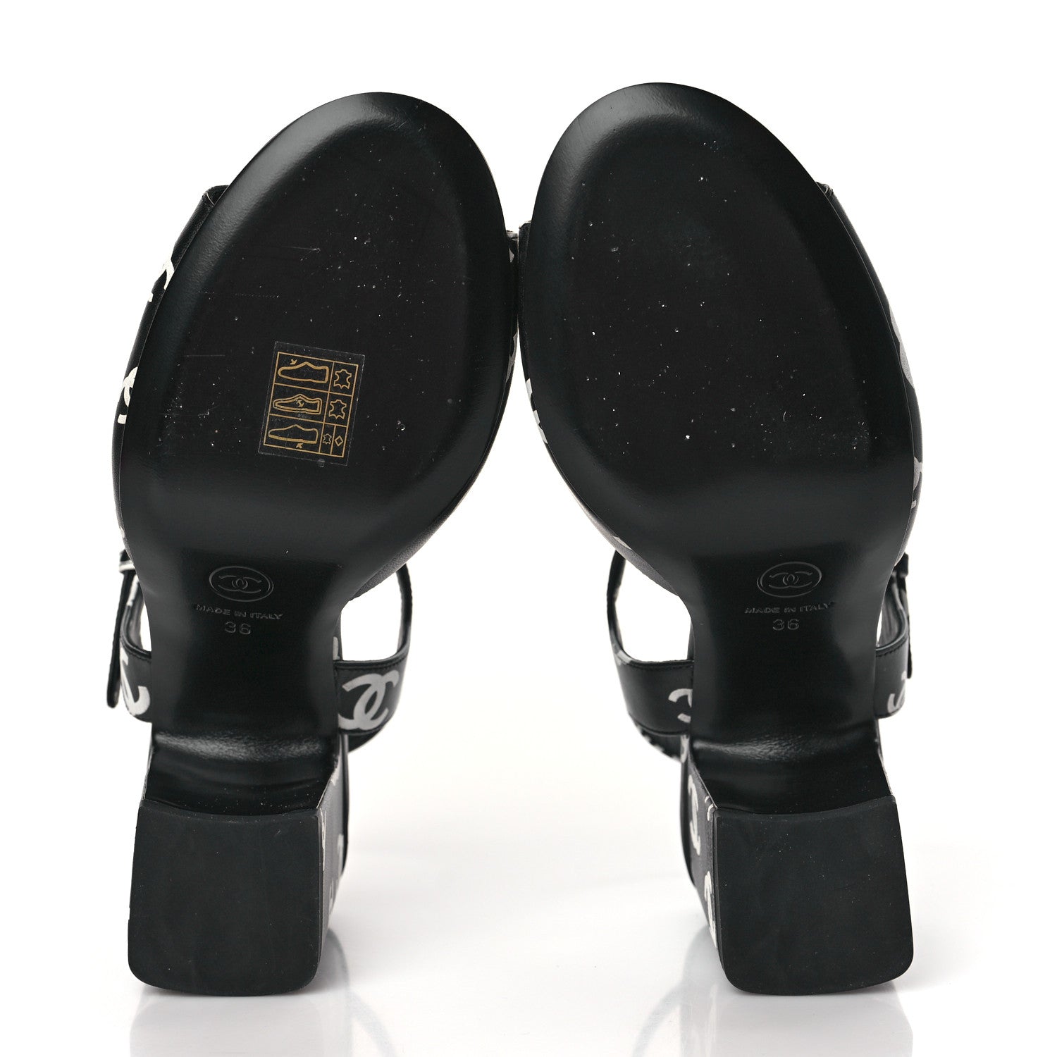 Chanel Printed Lambskin CC Sandals 36 Black White 5 of 8