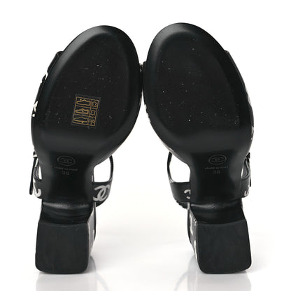 Chanel Printed Lambskin CC Sandals 36 Black White 5 of 8