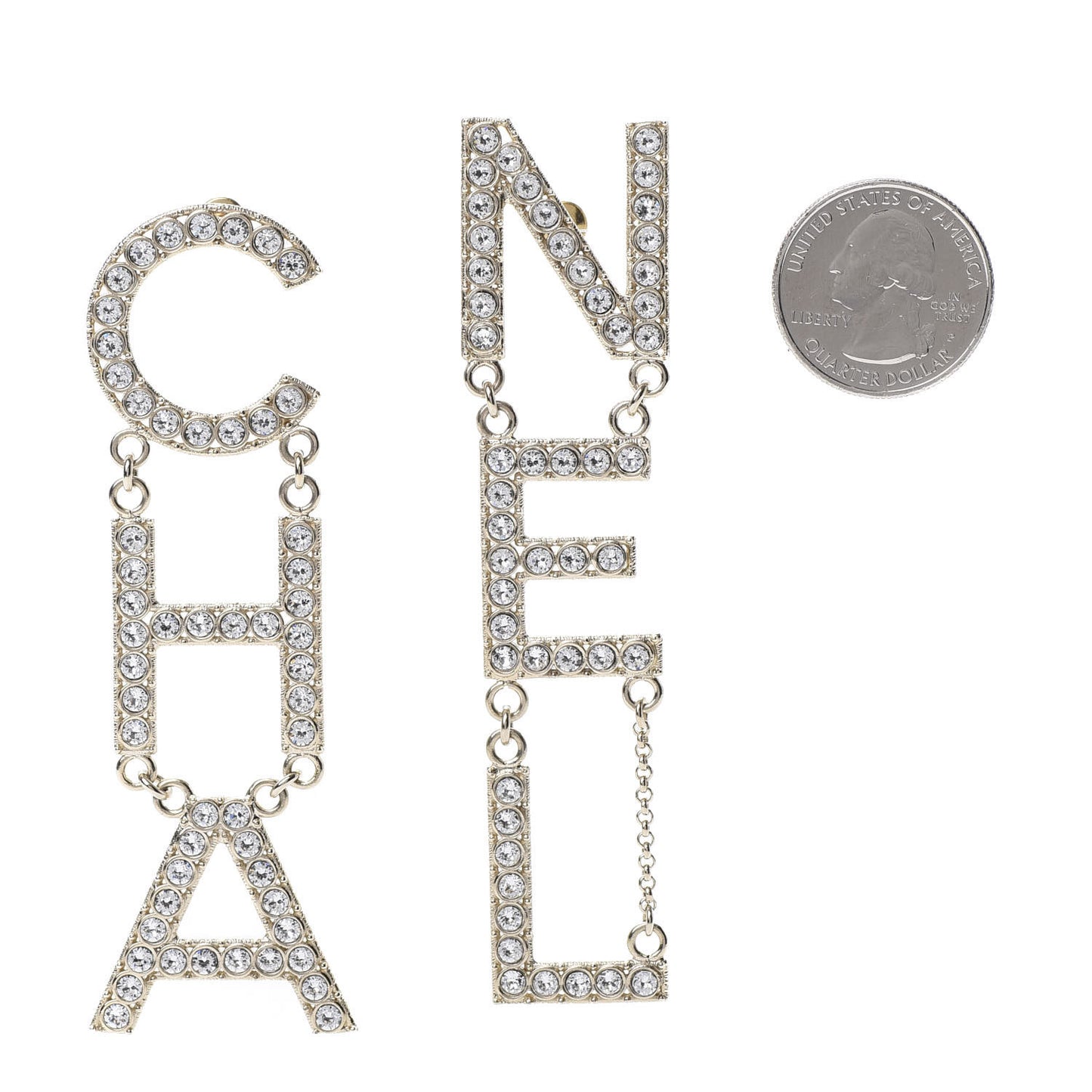 Crystal Cha-Nel Logo Drop Earrings Gold
