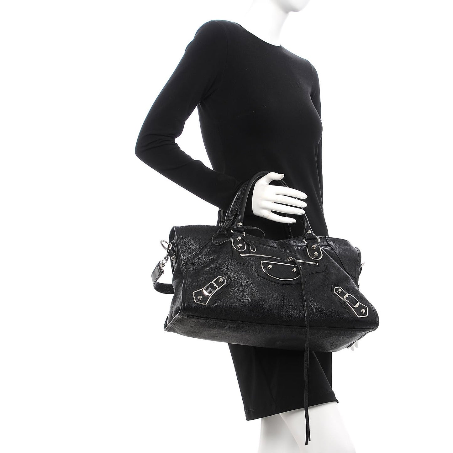 Chevre Silver Metallic Edge Hardware Part Time Black