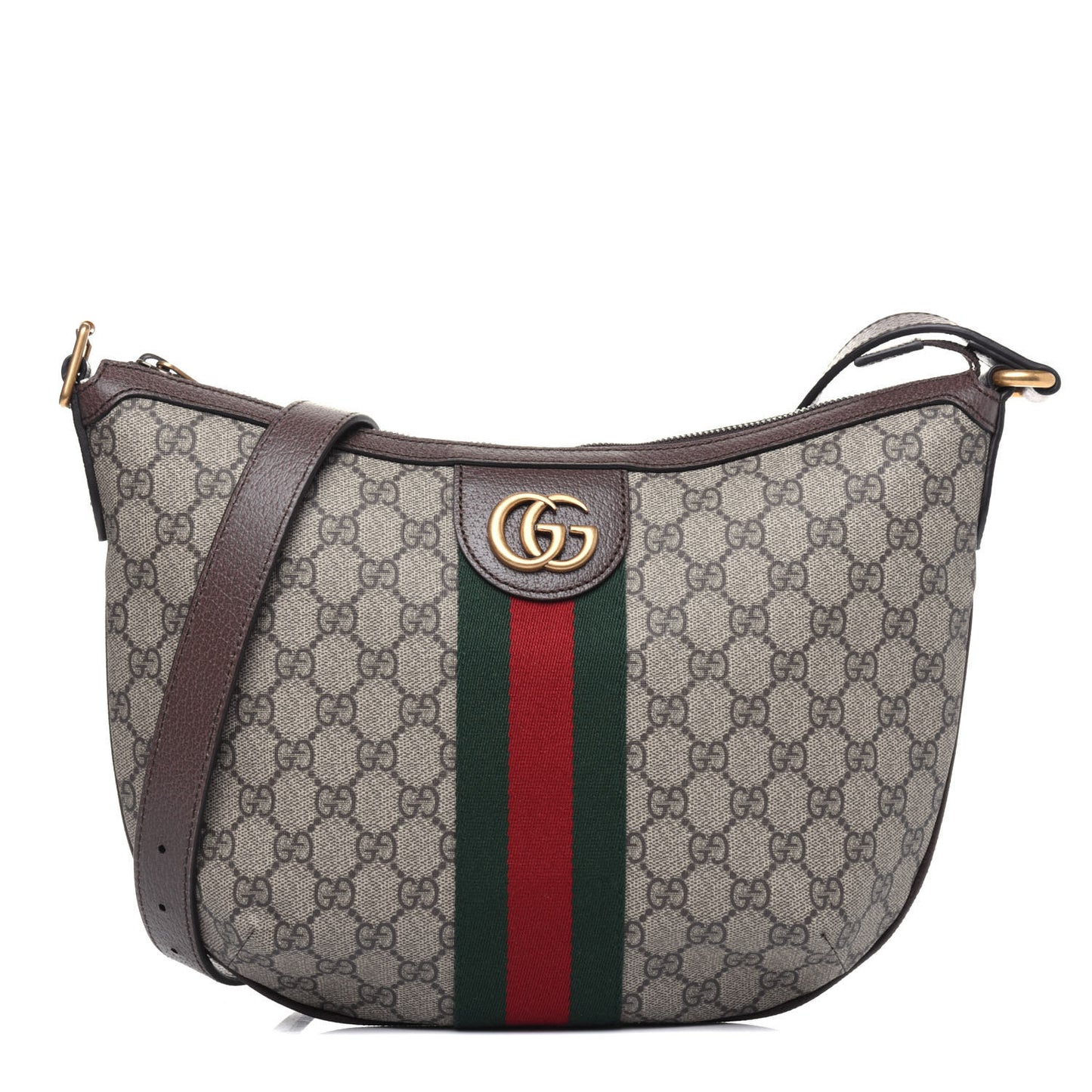 GG Supreme Monogram Web Small Ophidia Half Moon Hobo Brown