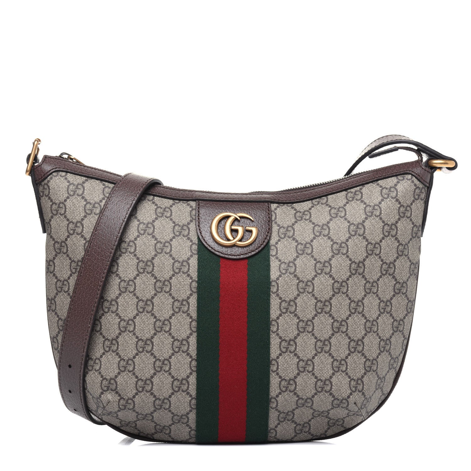 Gucci GG Supreme Monogram Web Small Ophidia Half Moon Hobo Brown 1 of 11