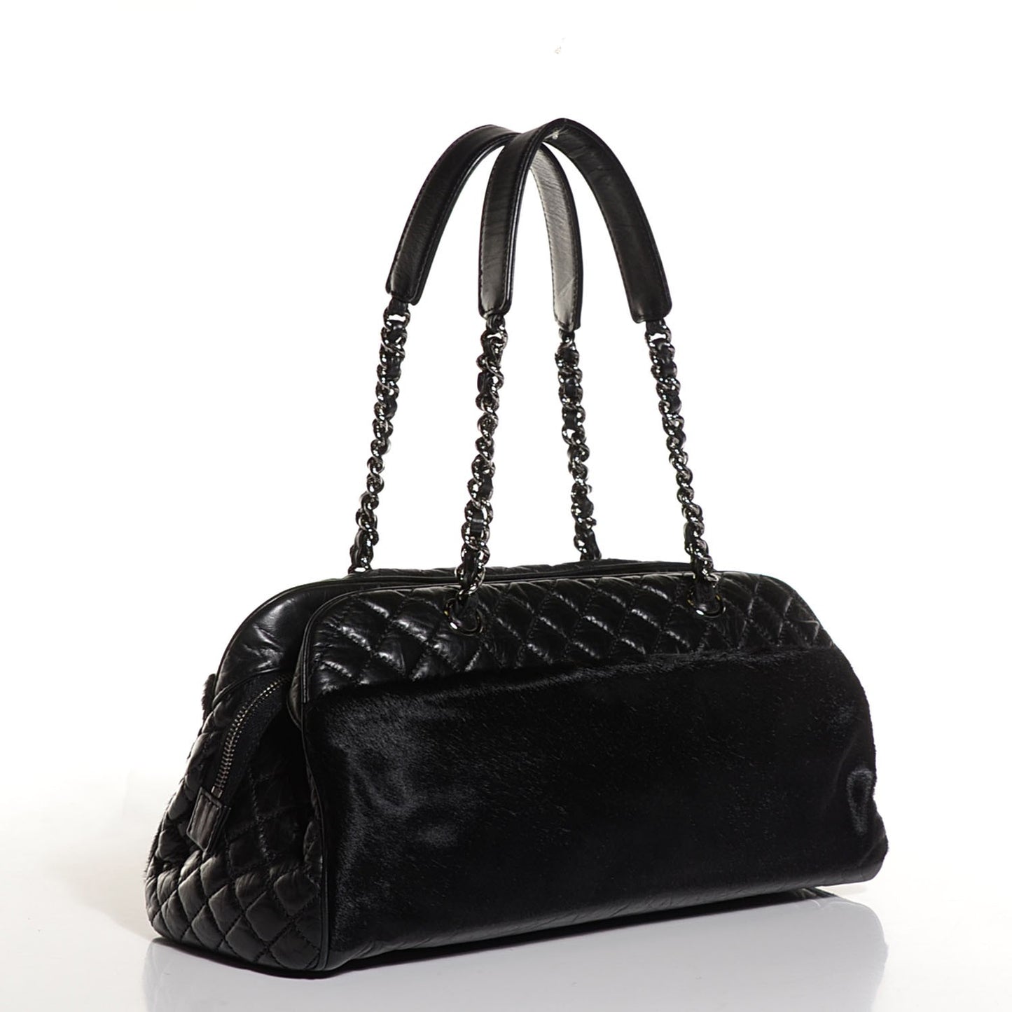 Aged Calfskin Pony Hair Quilted Miss Pony Bowler Black