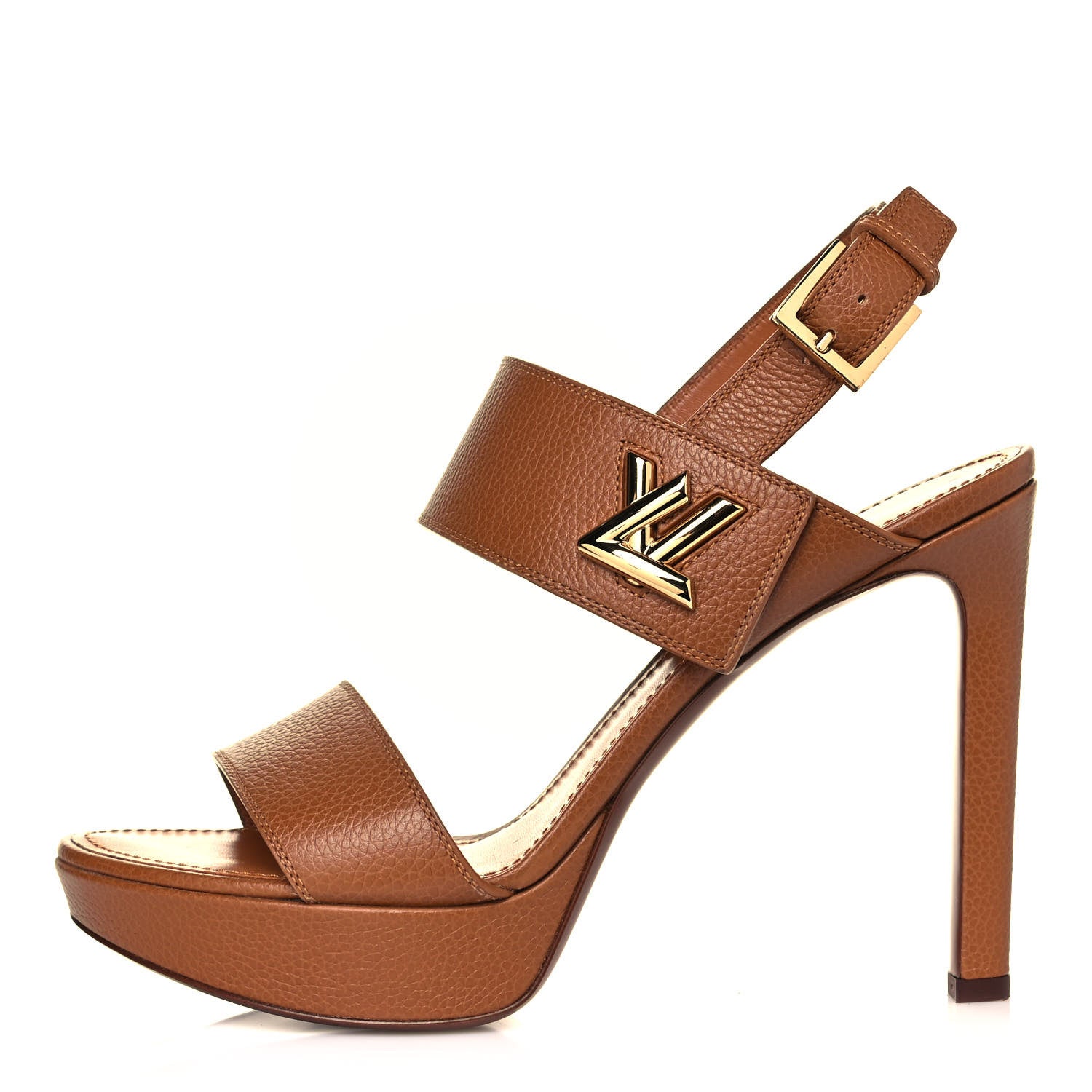 Louis Vuitton Grained Calfskin Horizon Platform Sandals 41 Cognac 1 of 9