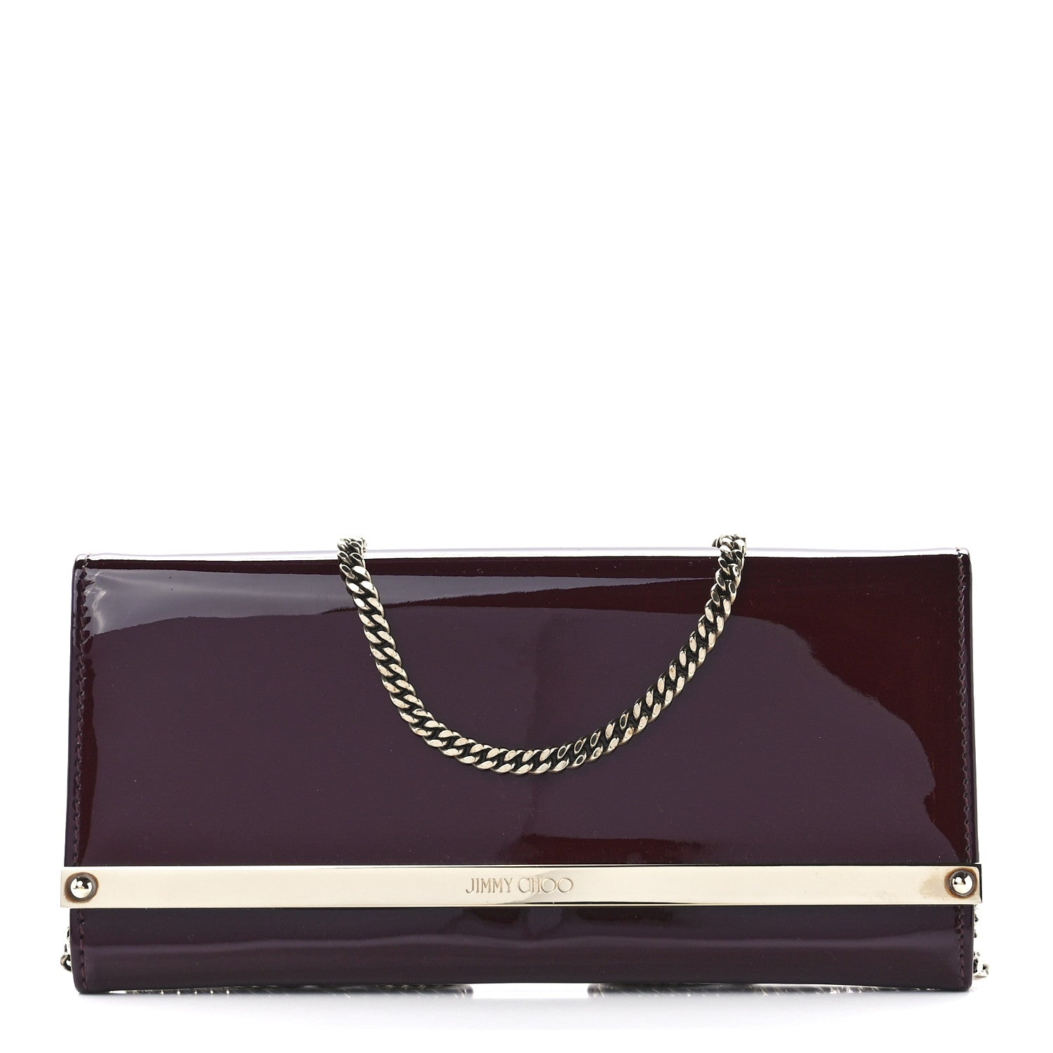 Jimmy Choo Patent Milla Wallet on Chain Bordeaux 1 of 11