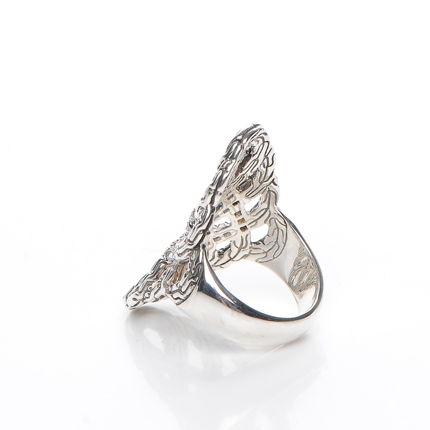 John Hardy Sterling Silver Diamond Classic Chain Braided Saddle Ring 54 7 3 of 4