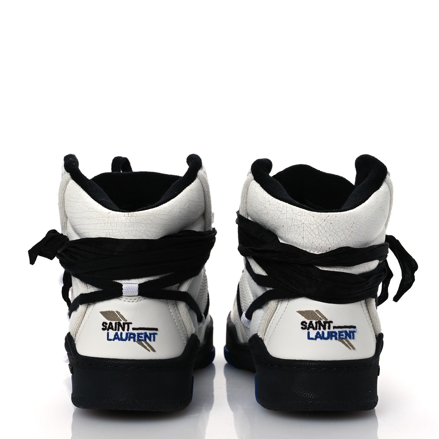 Saint Laurent Crackled Calfskin Mens Cure 05 High Top Sneakers 45 White Black 6 of 11