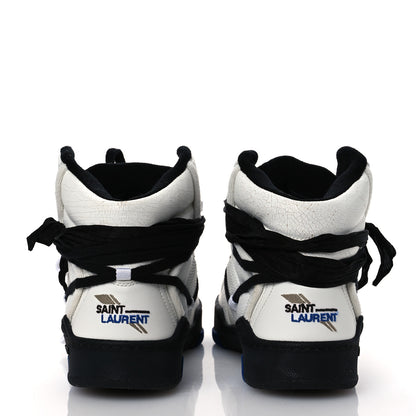 Saint Laurent Crackled Calfskin Mens Cure 05 High Top Sneakers 45 White Black 6 of 11
