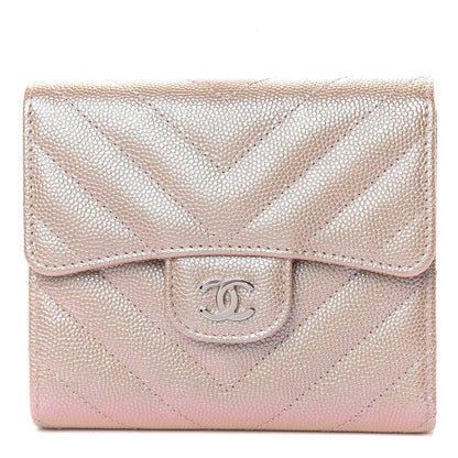 Chanel Metallic Caviar Chevron Quilted Compact Flap Wallet Light Gold 1 of 9