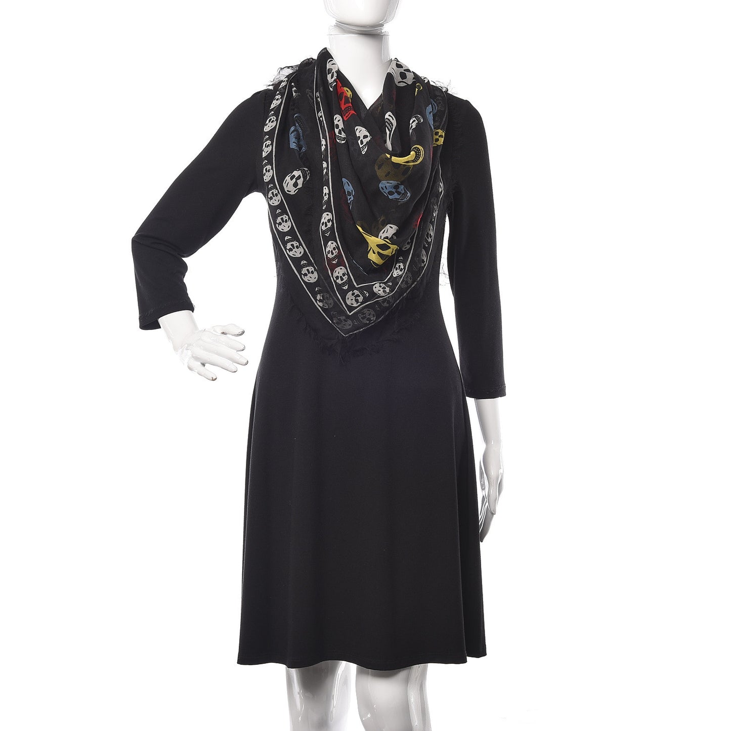 Silk Chiffon Skull Scarf Black Multicolor
