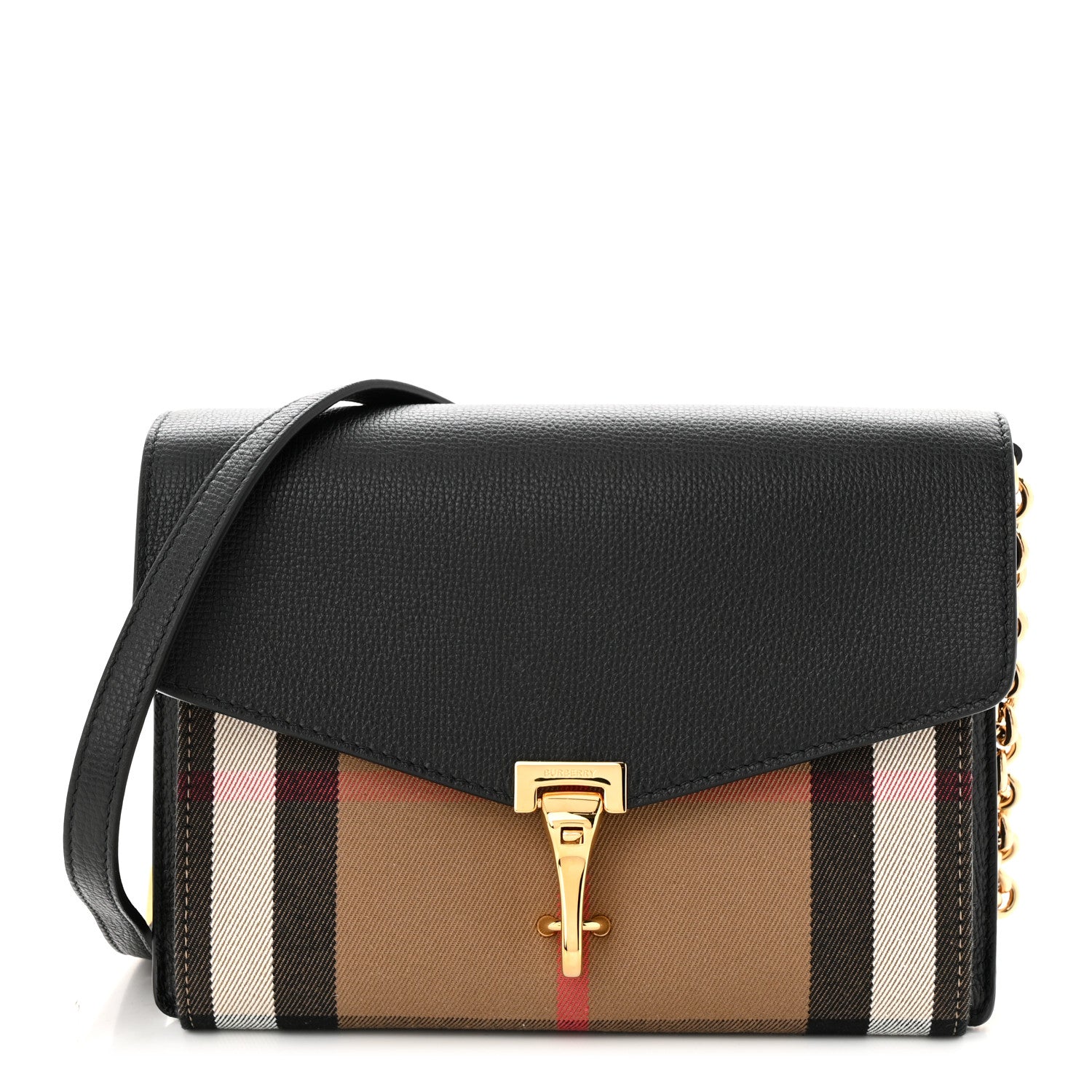 Burberry Derby Calfskin House Check Small Macken Crossbody Bag Black 1 of 10