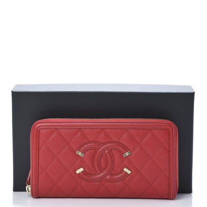 Chanel Caviar Quilted Filigree Zip Around Wallet Red 9 of 9