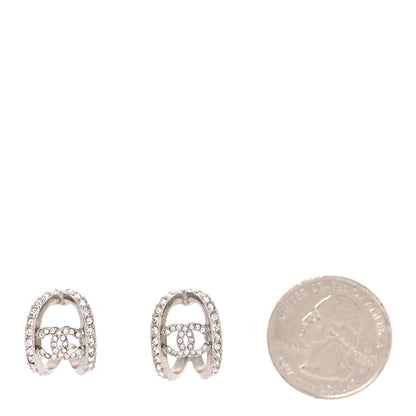 Chanel Crystal CC Hoop Earrings Silver 2 of 5