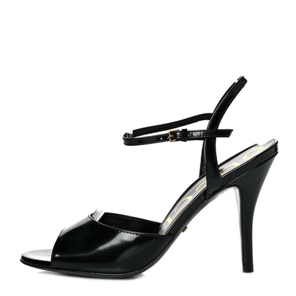 Gucci Regent Calfskin Peep Toe Sandals 37 Black 1 of 8