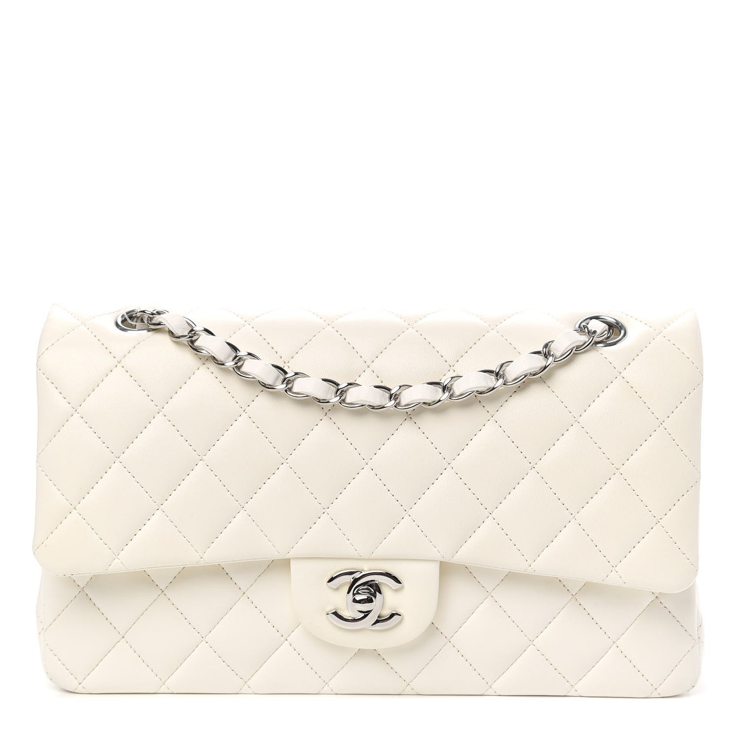 Lambskin Quilted Medium Double Flap White
