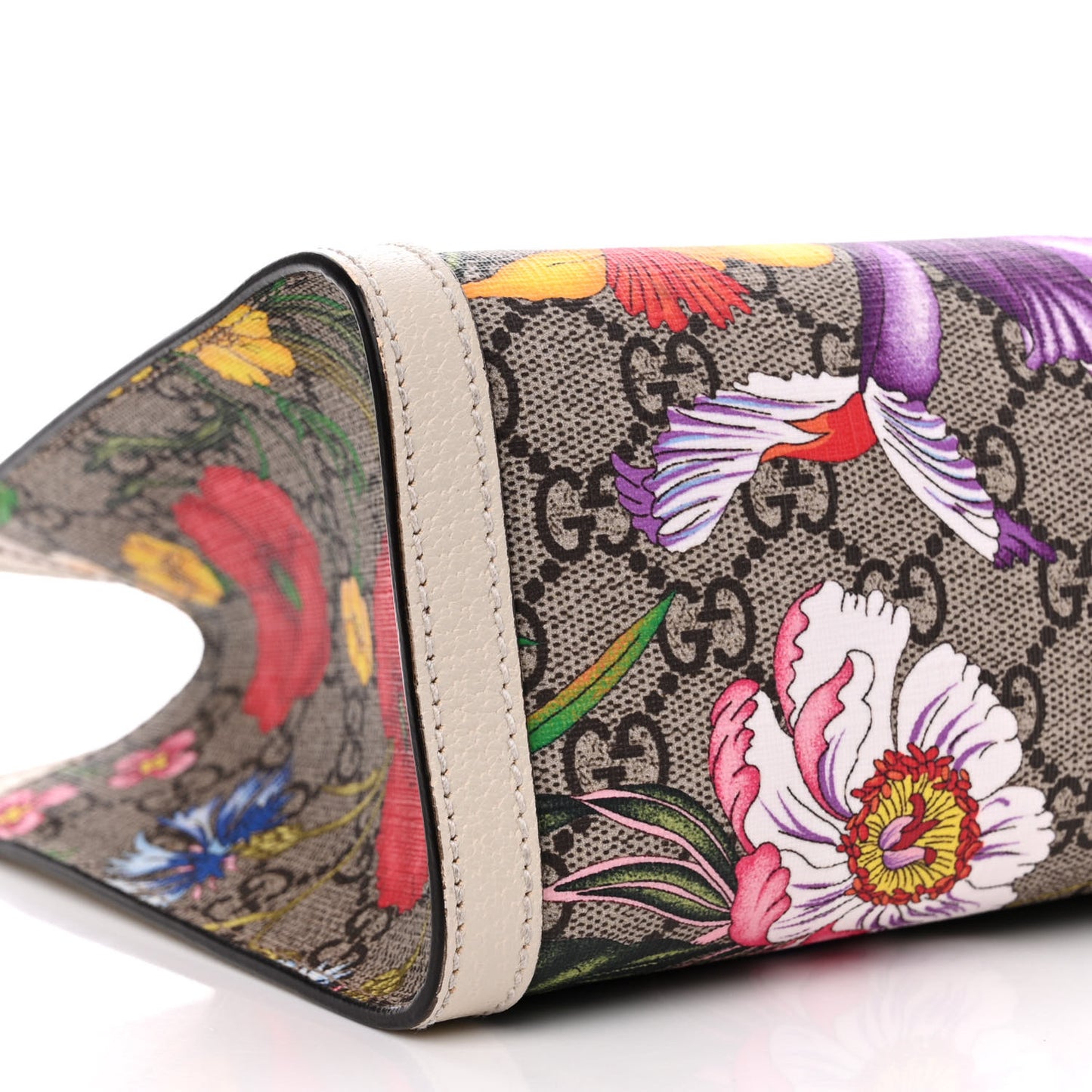 GG Supreme Monogram Flora Textured Calfskin Small Padlock Tote Beige Ebony Multicolor Mystic White