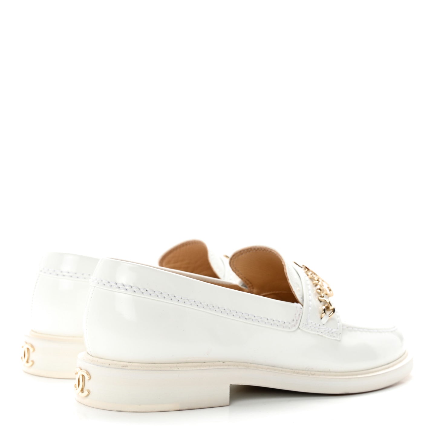 Shiny Calfskin Logo Loafers 35.5 White