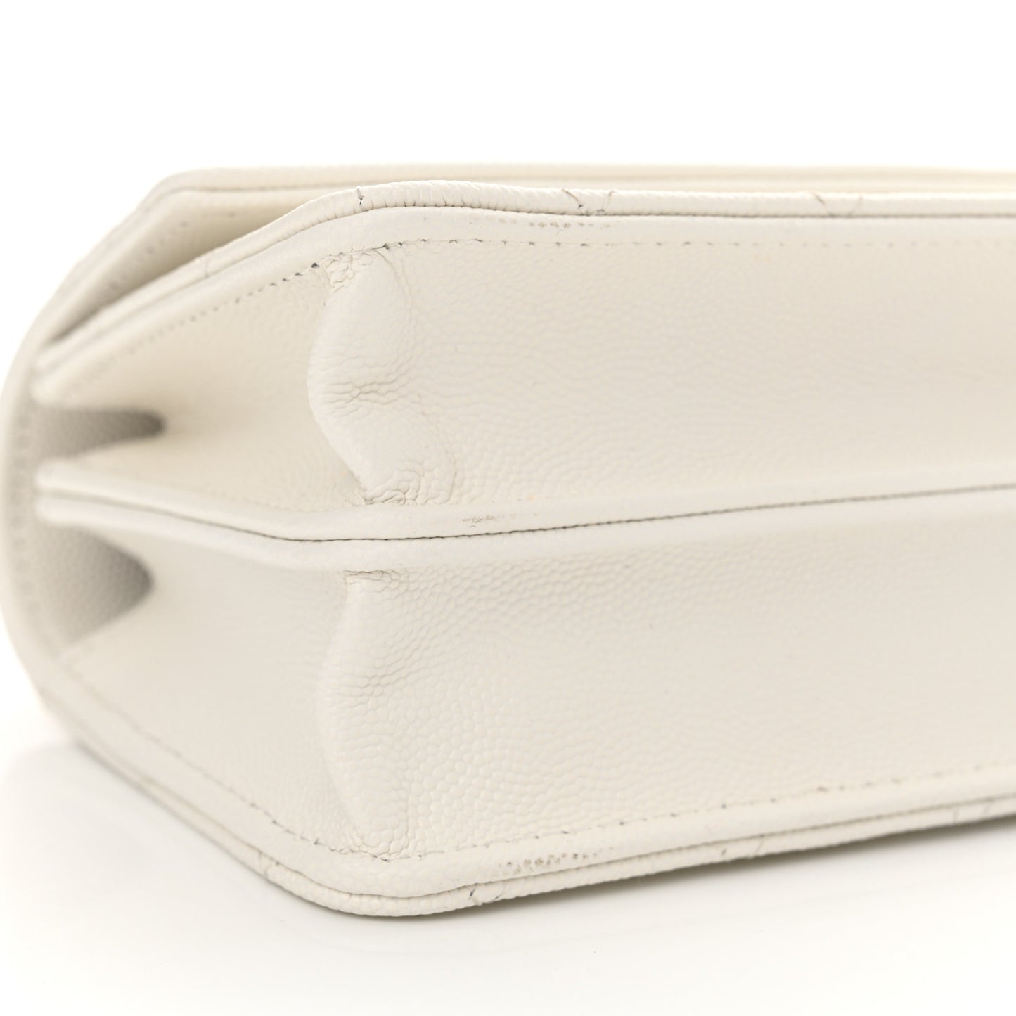 Caviar Quilted Trendy Handle Clutch With Chain White