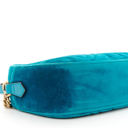 Gucci Velvet Matelasse Small GG Marmont Chain Shoulder Bag Pavone Cyan 10 of 11