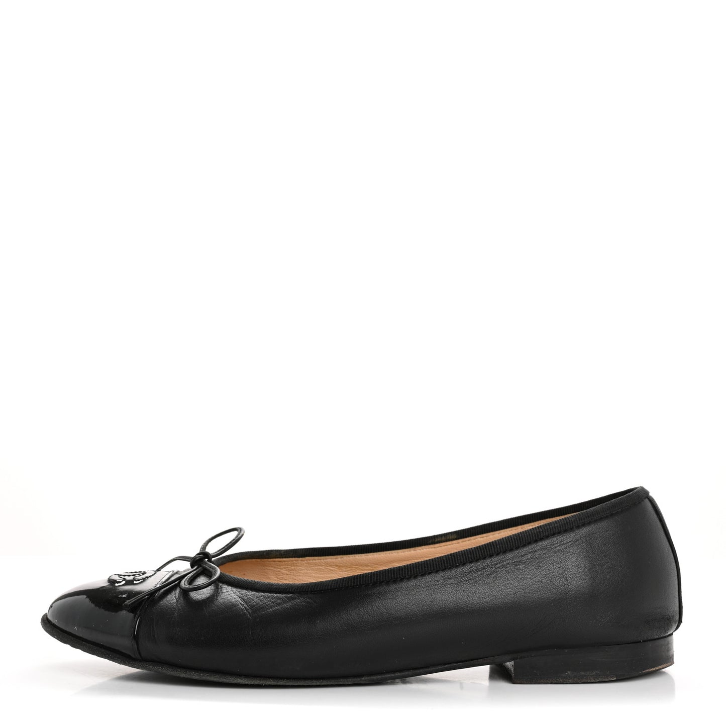 Lambskin Patent Cap Toe Ballerina Flats 39 Black