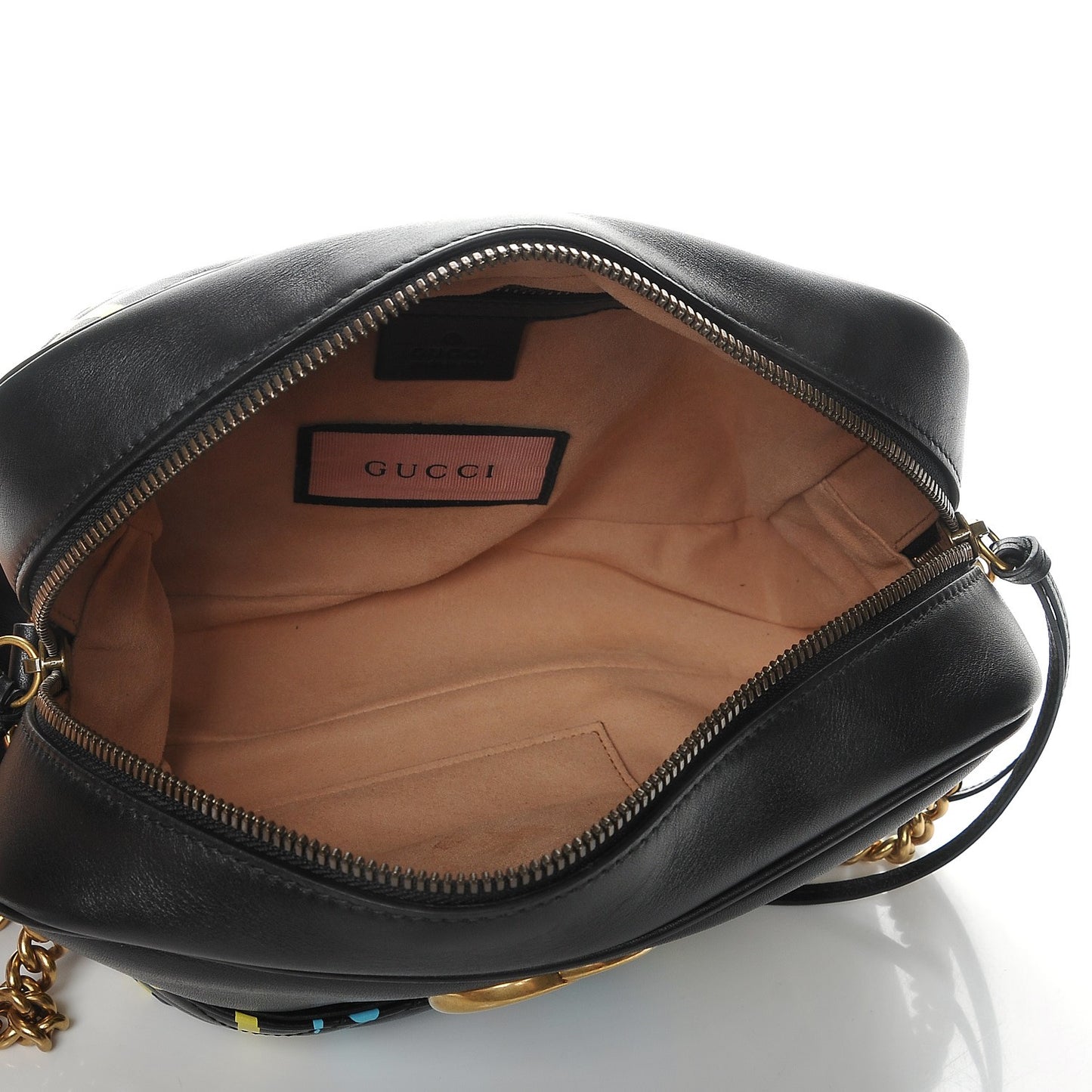 Calfskin Matelasse GucciGhost Medium GG Marmont Chain Shoulder Bag Black New Acquamarine