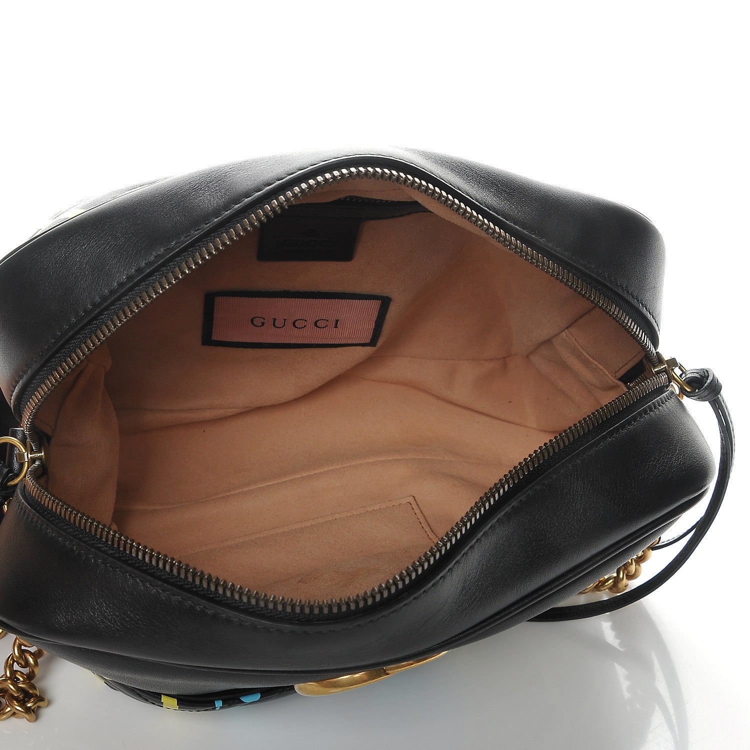 Gucci Calfskin Matelasse GucciGhost Medium GG Marmont Chain Shoulder Bag Black New Acquamarine 5 of 8