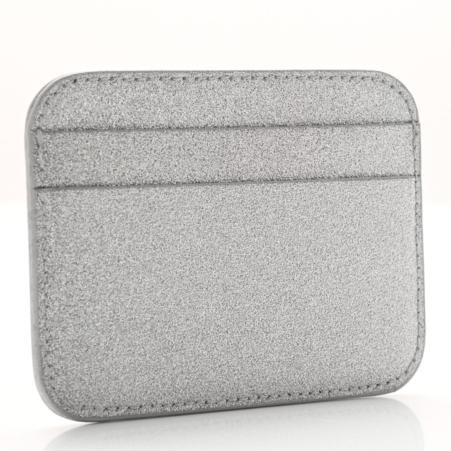 Glitter Calfskin Logo Cash Rounded Card Holder Silver Black
