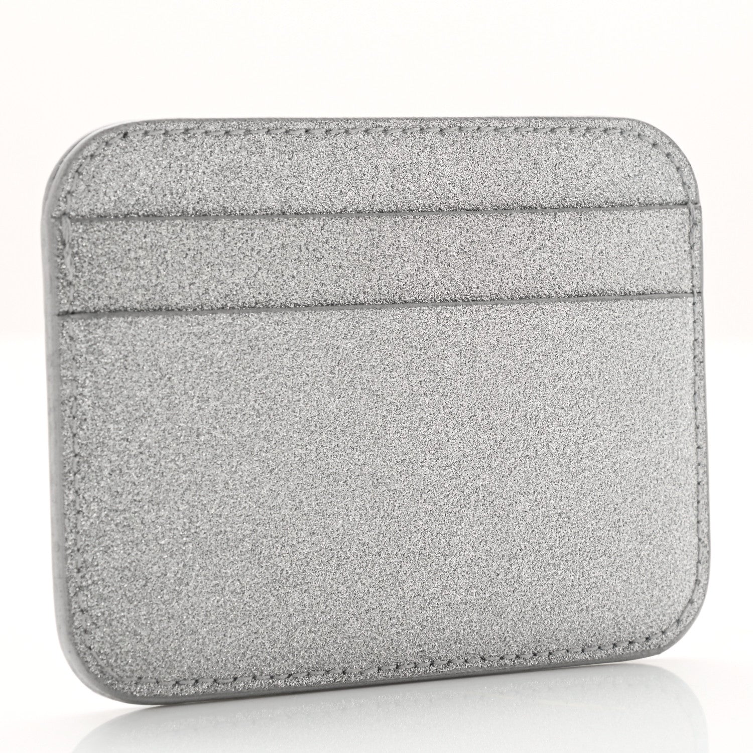 Balenciaga Glitter Calfskin Logo Cash Rounded Card Holder Silver Black 3 of 7