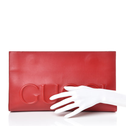 Gucci Calfskin Embossed XL Clutch Red 2 of 11