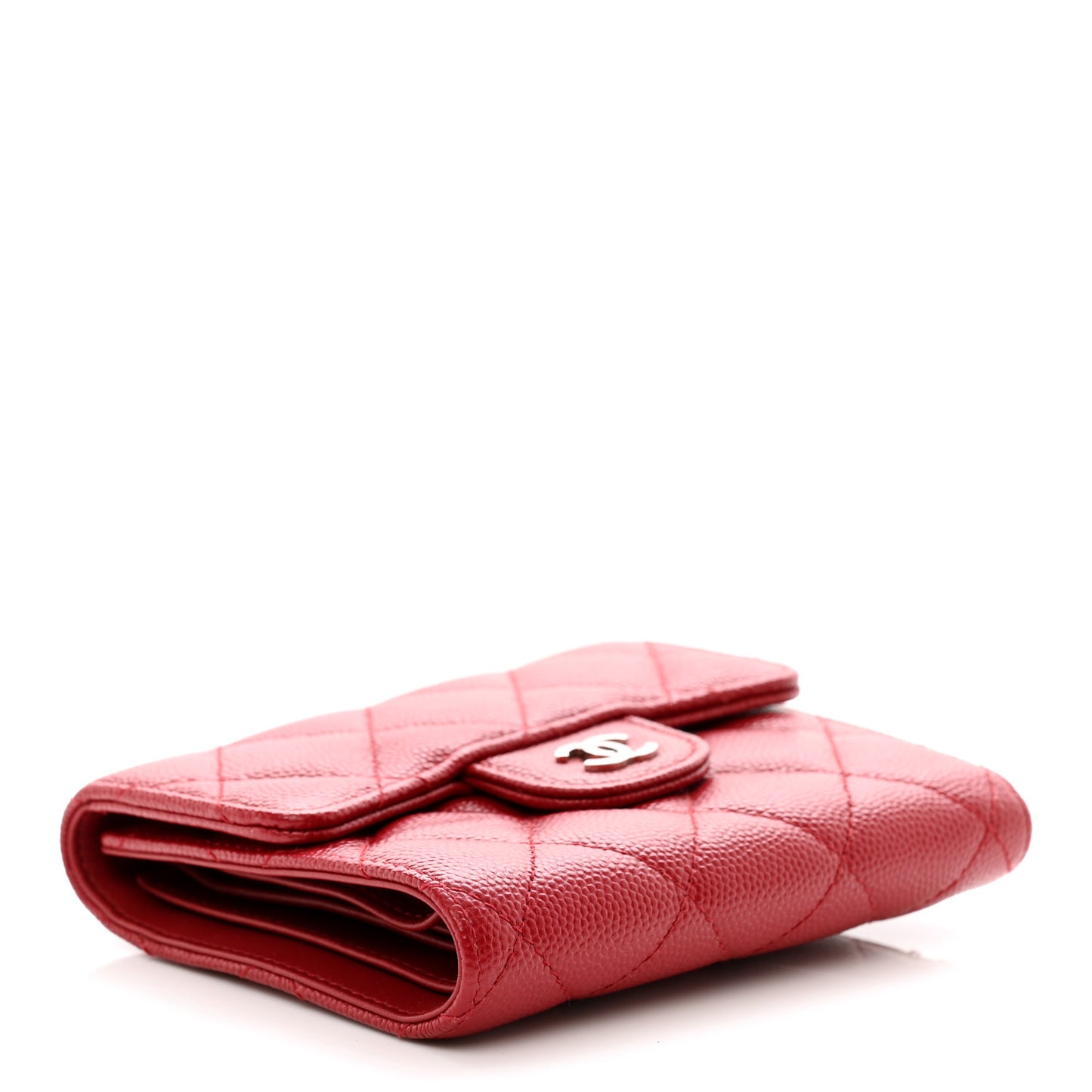 Caviar Quilted Compact Flap Wallet Dark Red