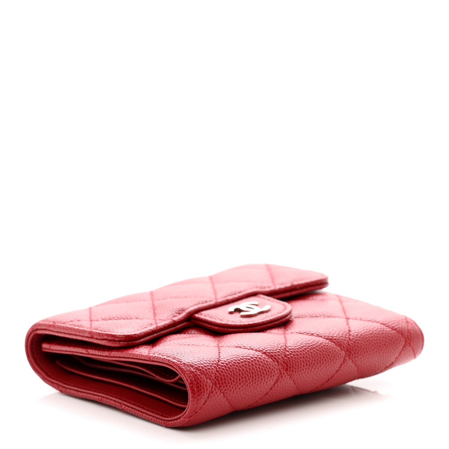 Chanel Caviar Quilted Compact Flap Wallet Dark Red 4 of 13