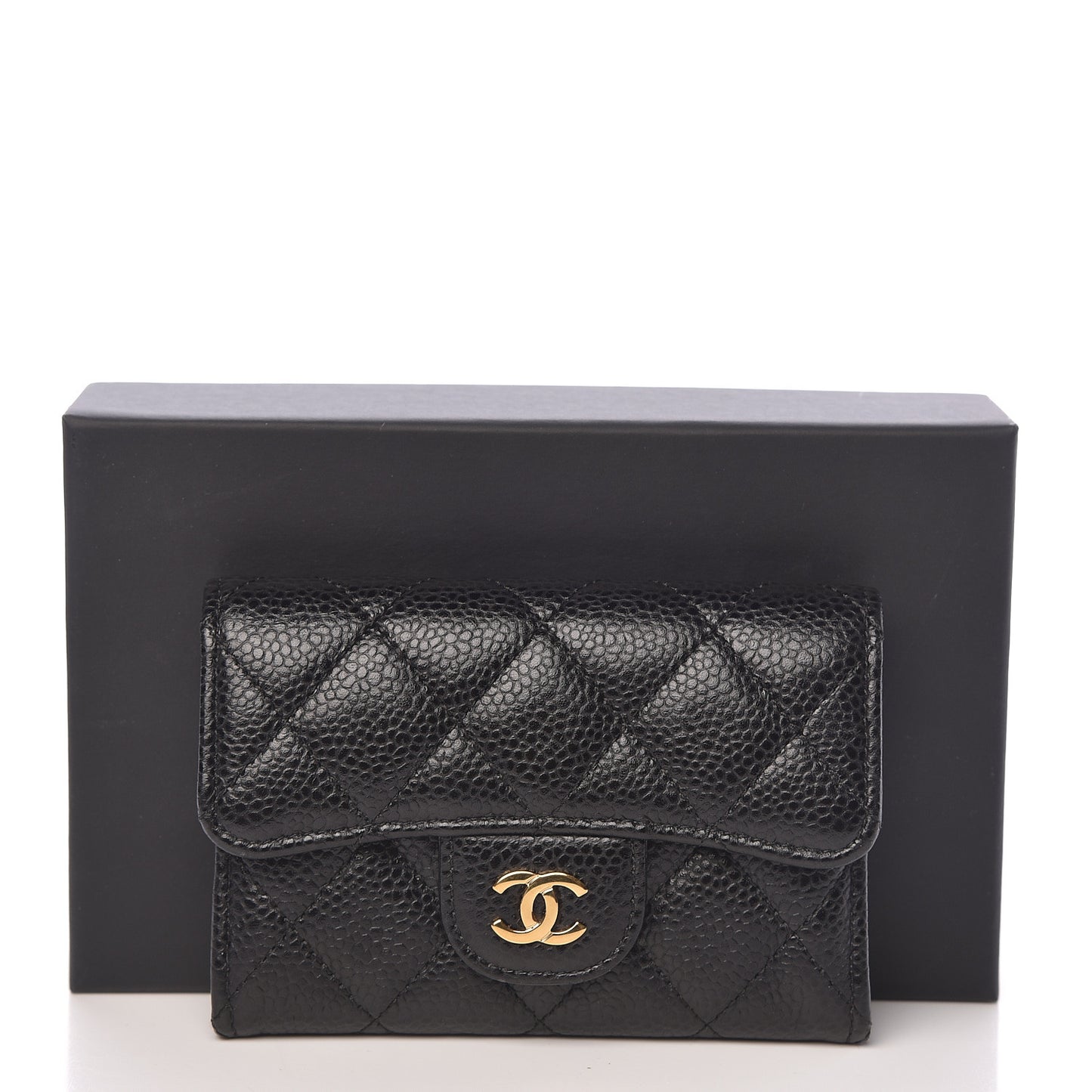 Caviar Quilted Flap Card Holder Black