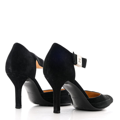 Chanel Suede CC Ankle Strap Pumps 37 Black 4 of 13