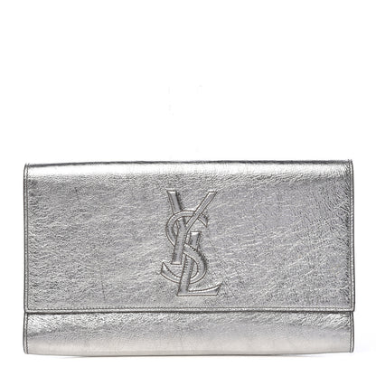 Saint Laurent Metallic Textured Large Belle De Jour Clutch Silver 1 of 13