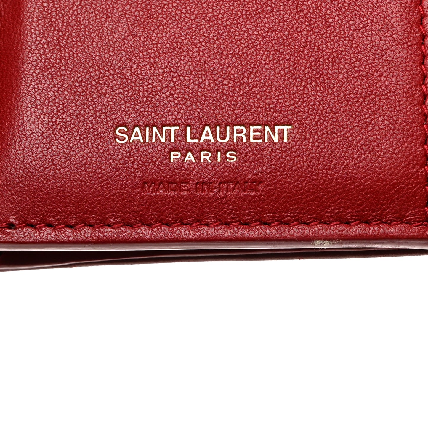 Lambskin Matelasse Monogram Vicky Tri-Fold Wallet Rouge Eros