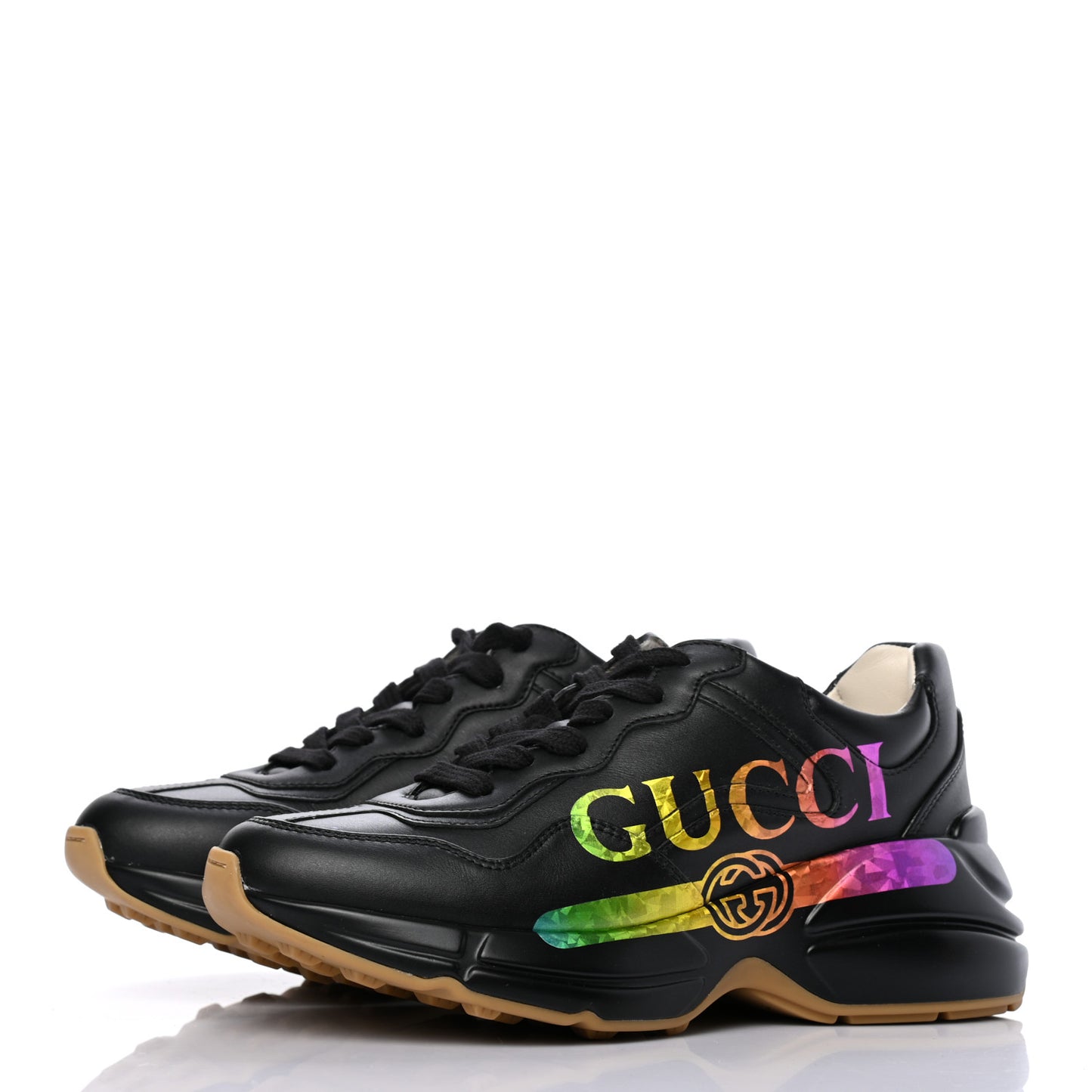 Calfskin Iridescent Logo Womens Rhyton Sneakers 35.5 Black