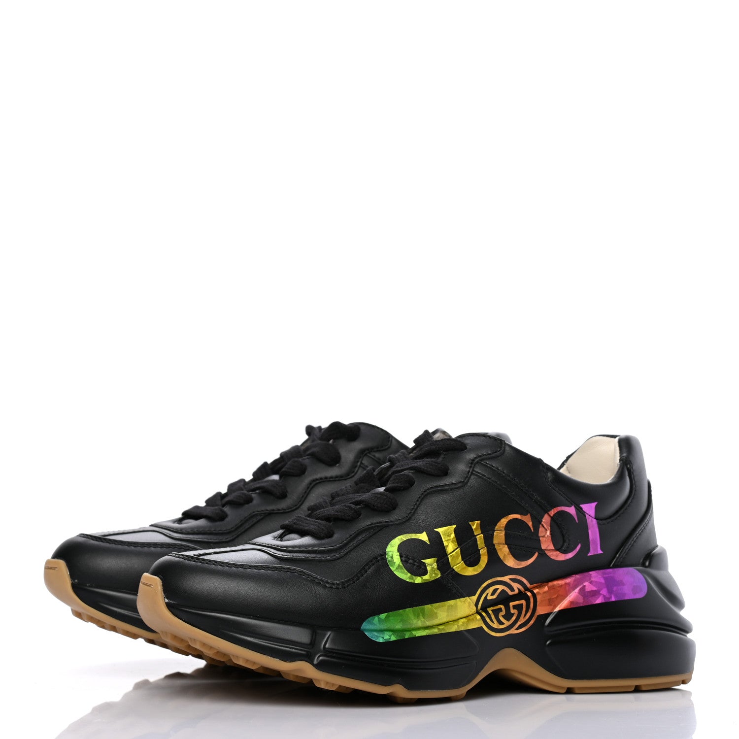 Gucci Calfskin Iridescent Logo Womens Rhyton Sneakers 35.5 Black 3 of 8