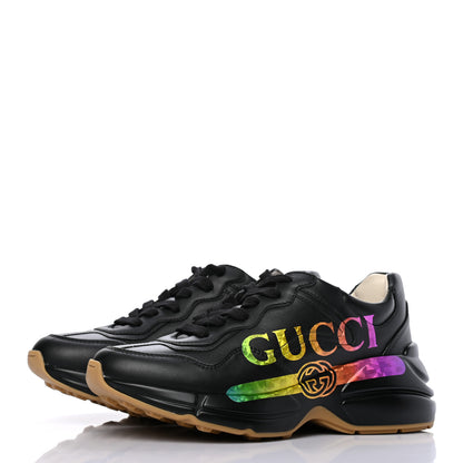 Gucci Calfskin Iridescent Logo Womens Rhyton Sneakers 35.5 Black 3 of 8