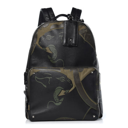Valentino Garavani Nappa Canvas Panther Backpack Green 1 of 15