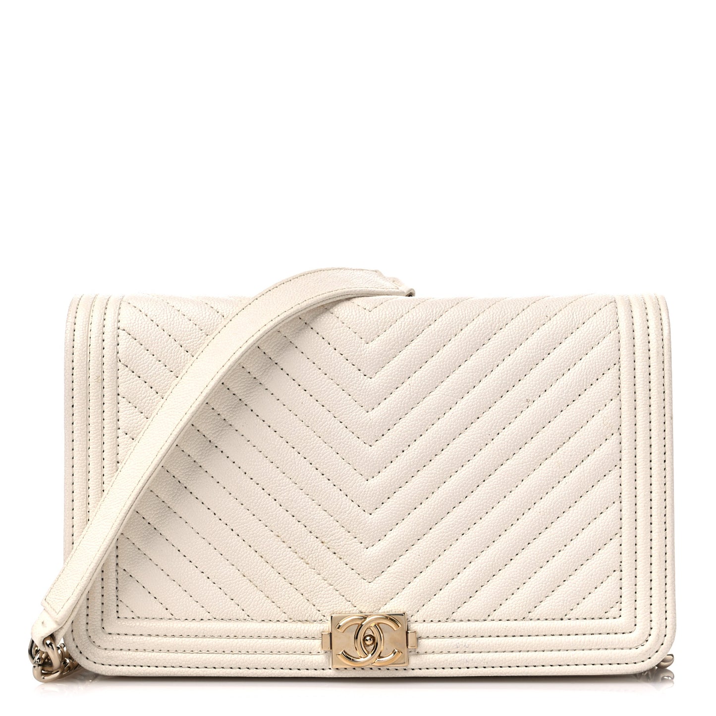 Caviar Chevron Boy Wallet On Chain WOC White