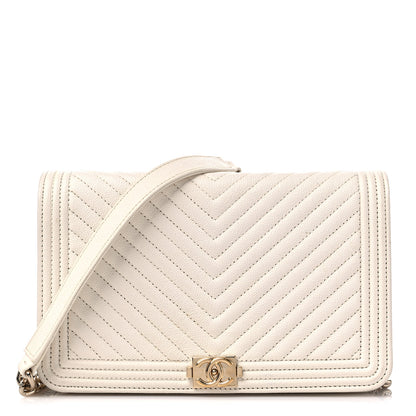 Chanel Caviar Chevron Boy Wallet On Chain WOC White 1 of 12