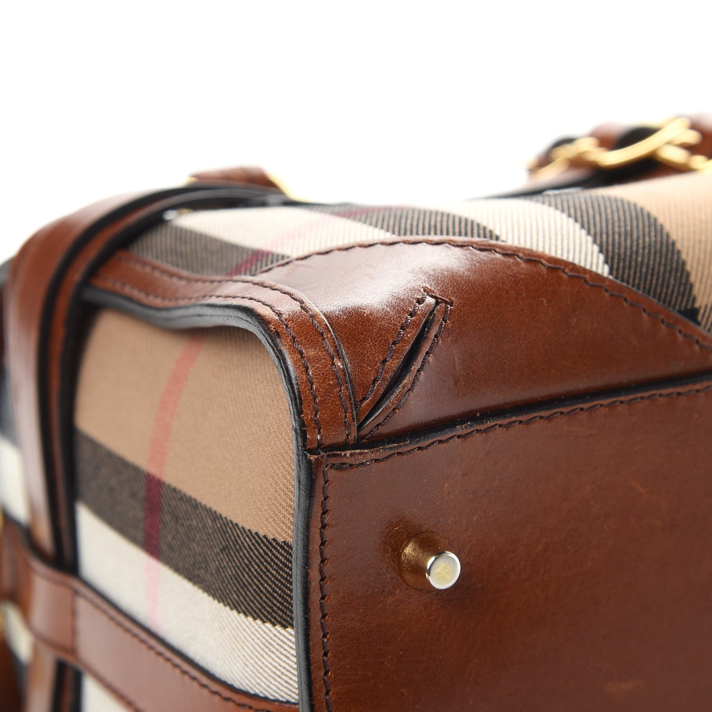 House Check Bridle Calfskin Medium Alchester Bowling Bag Dark Tan