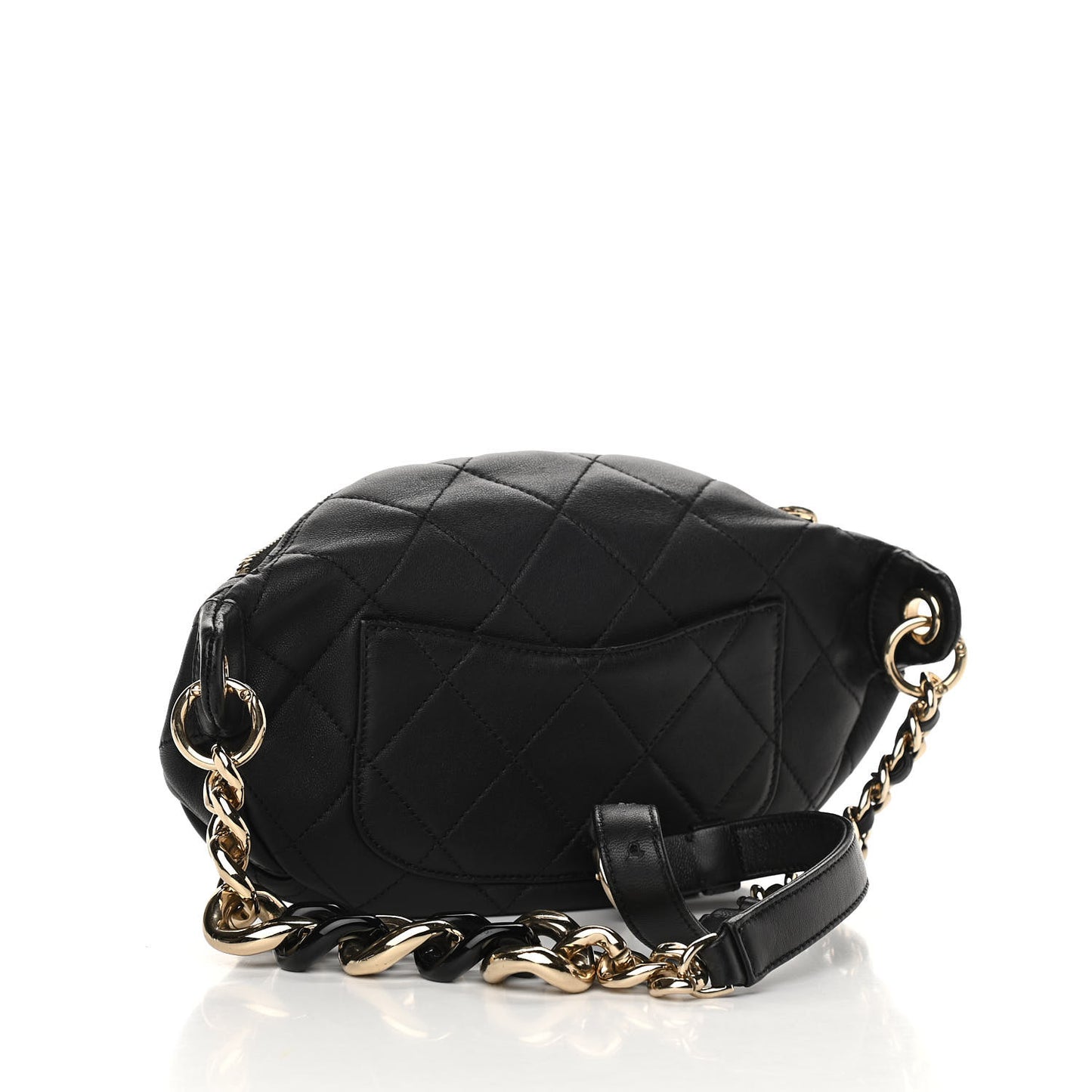 Lambskin Quilted Resin Bi-Color Waist Bag Fanny Pack Black
