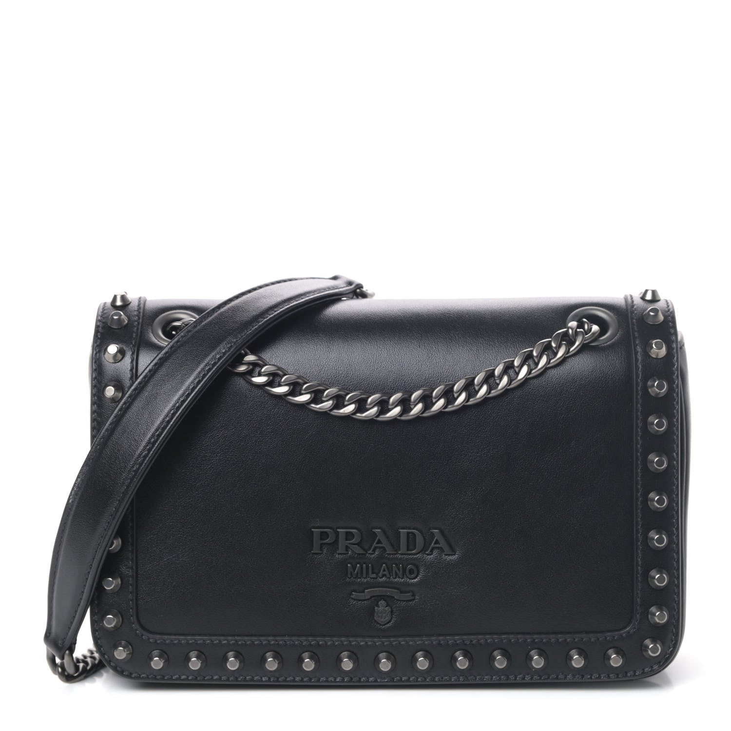 Prada Glace Calfskin Studded Crossbody Black 1 of 4
