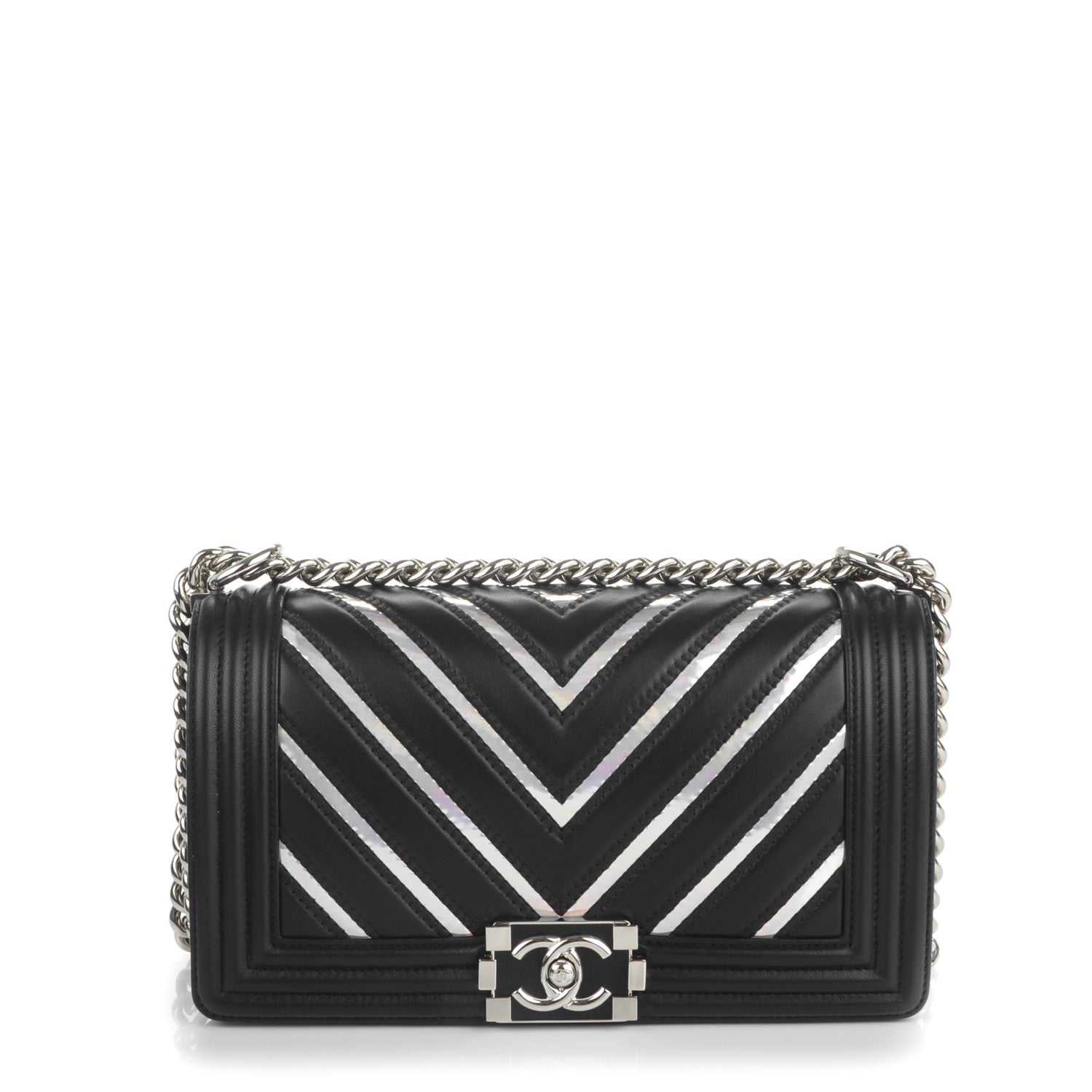 Chanel Lambskin Iridescent PVC Chevron Quilted Medium Boy Flap Black Silver 1 of 7