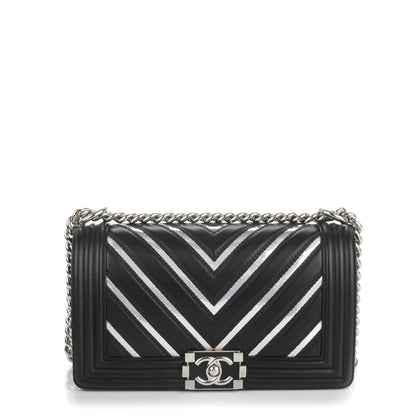 Chanel Lambskin Iridescent PVC Chevron Quilted Medium Boy Flap Black Silver 1 of 7
