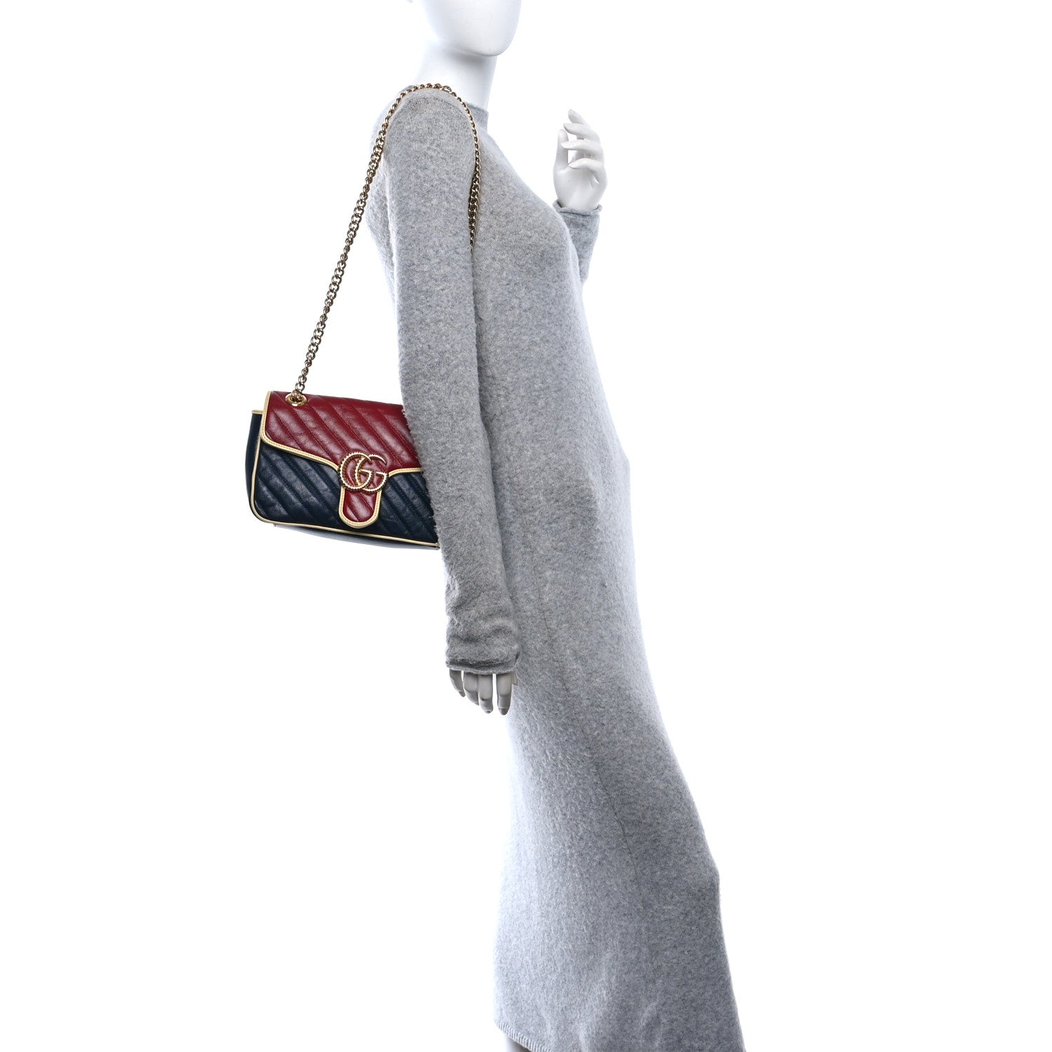 Gucci Azalea Calfskin Matelasse Diagonal Small Torchon GG Marmont Shoulder Bag Blue Agata New Cherry Red Butter 2 of 12