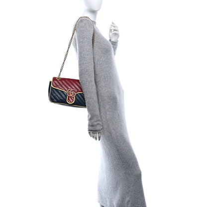 Gucci Azalea Calfskin Matelasse Diagonal Small Torchon GG Marmont Shoulder Bag Blue Agata New Cherry Red Butter 2 of 12