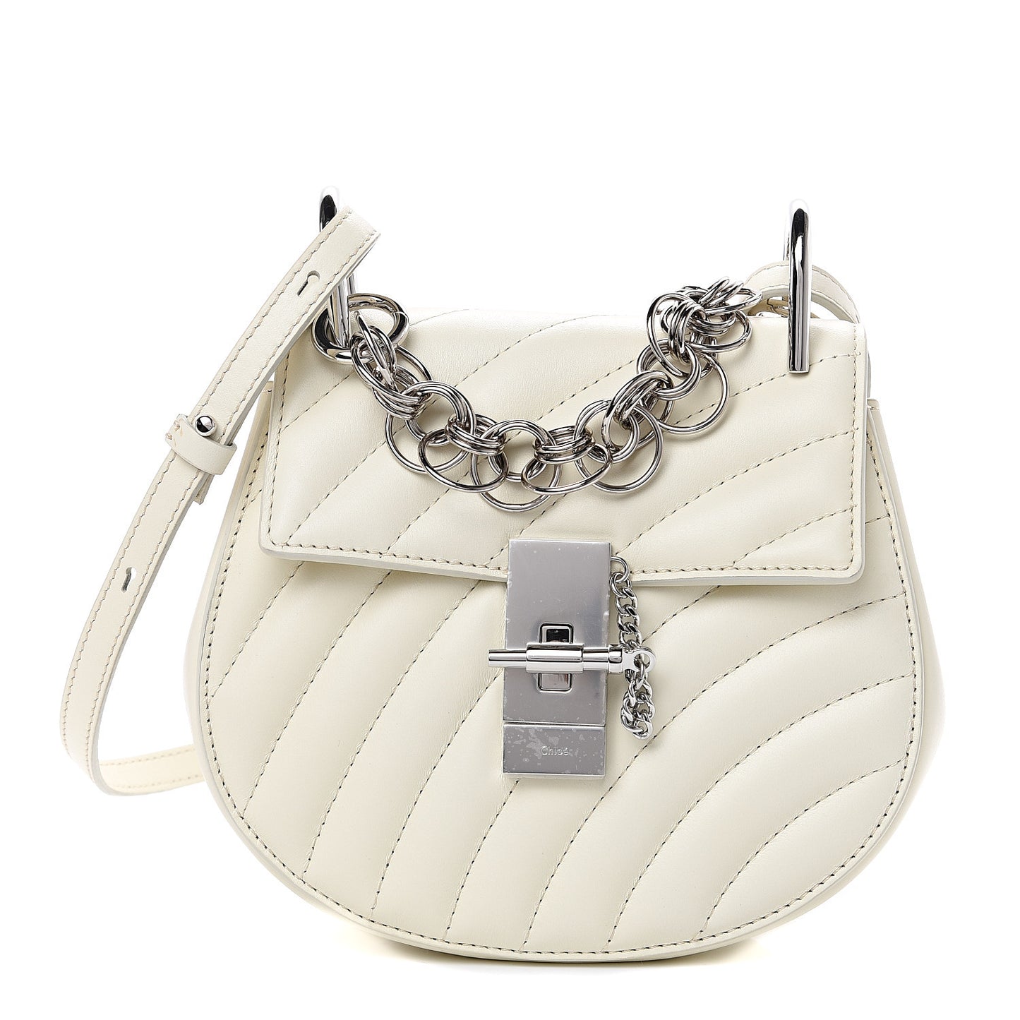 Calfskin Quilted Mini Drew Bijou Shoulder Bag Natural White